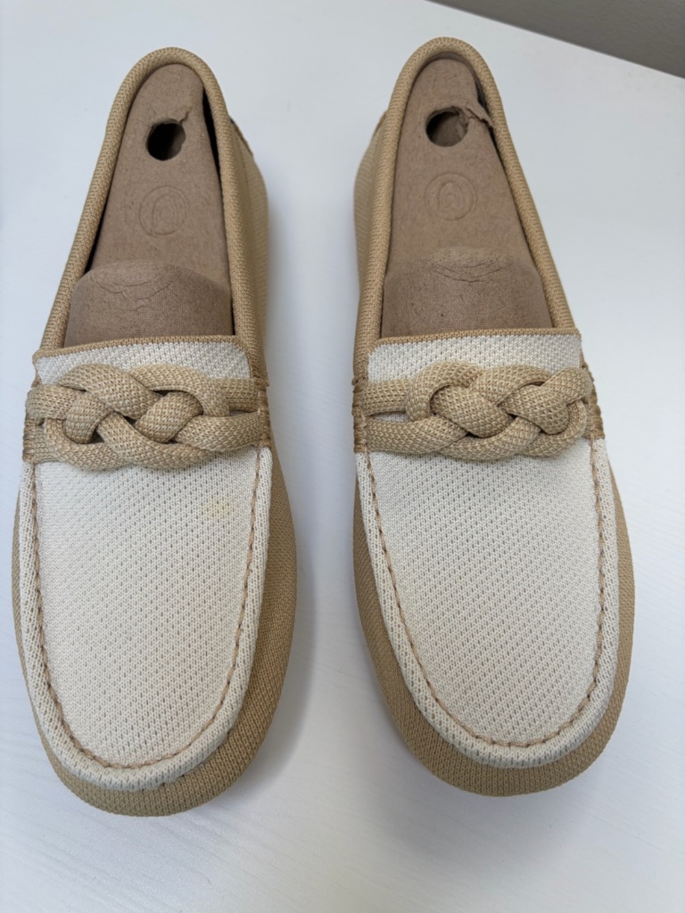 Rothy's Women's Two-Tone Braided Loafers in Beige and Cream